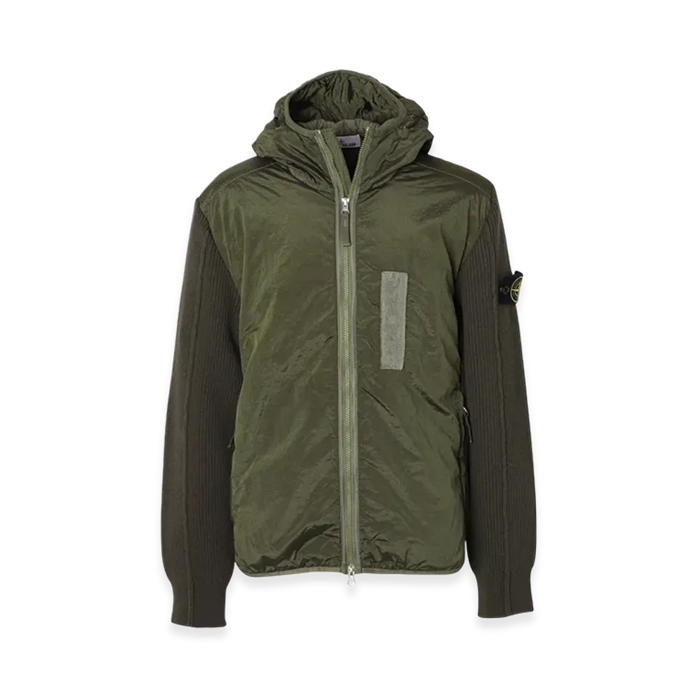 Stone Island Padded Hooded Blouson 44134 Nylon Metal in Econyl Regenerated Nylon with Primaloft-TC and Knit "Olive"