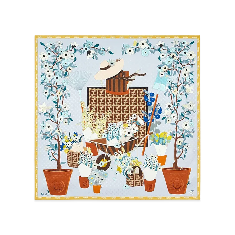 FENDI Women's Foulard 90x90 Stampa Gardening "Multicolor"