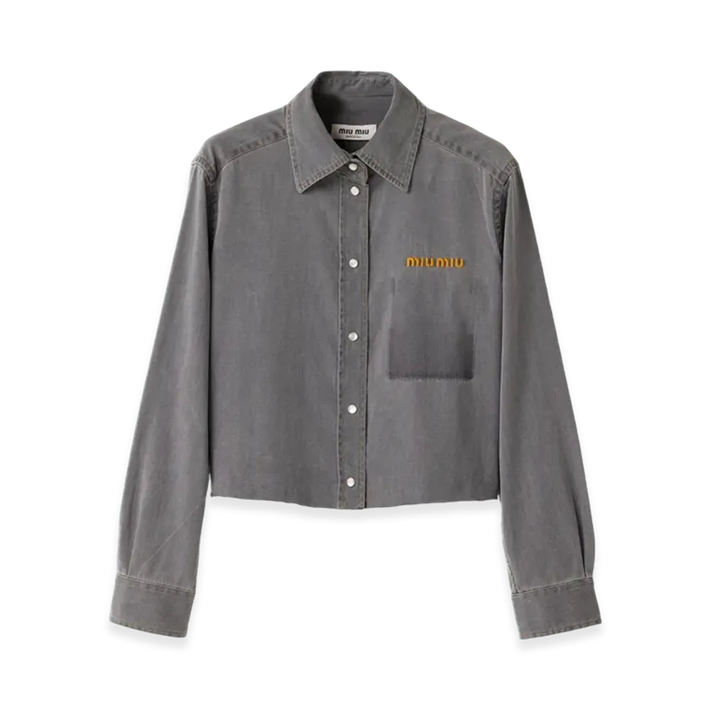 MIU MIU Women's Cropped Chambray Shirt "Gray"