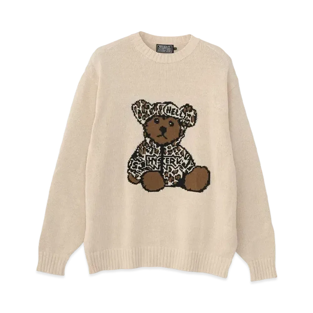 HYSTERIC GLAMOUR Bear Panther Jacquard Sweater "White"