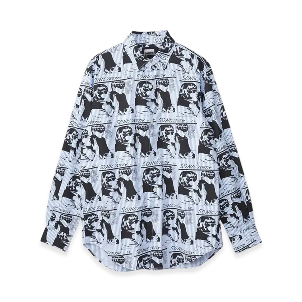 HYSTERIC GLAMOUR Sonic Youth Goo Scratch Pattern Regular Collar Shirt "Blue"