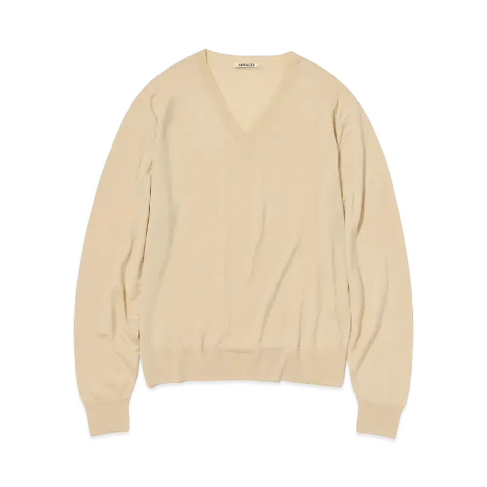 AURALEE Product Dyed Wool Knit V-Neck P/O "Yellow"