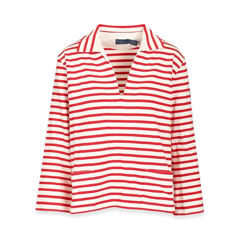 Polo Ralph Lauren Women's Striped T-Shirt With Open Placket "Red"