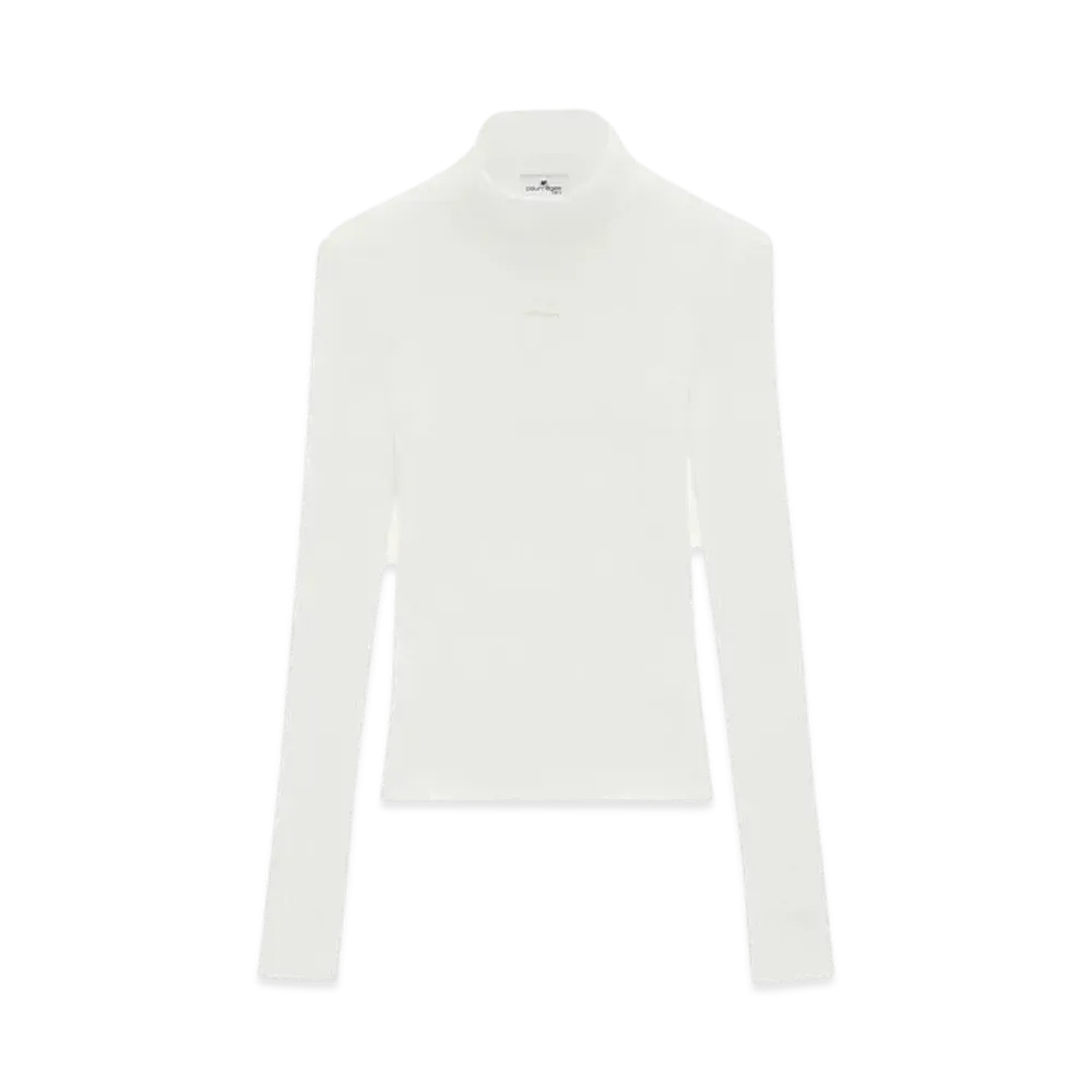 Courreges Reedition Rib Knit Mockneck Sweater "Heritage White"
