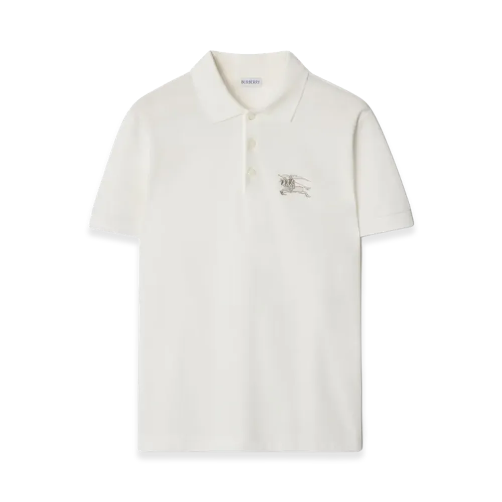 Burberry Metallic EKD Cotton Polo Shirt "Chalk White"