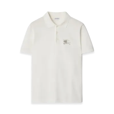 Burberry Metallic EKD Cotton Polo Shirt "Chalk White"