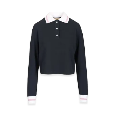 MARNI Women's Long-Sleeved Cotton Pique Polo Shirt "Blue"