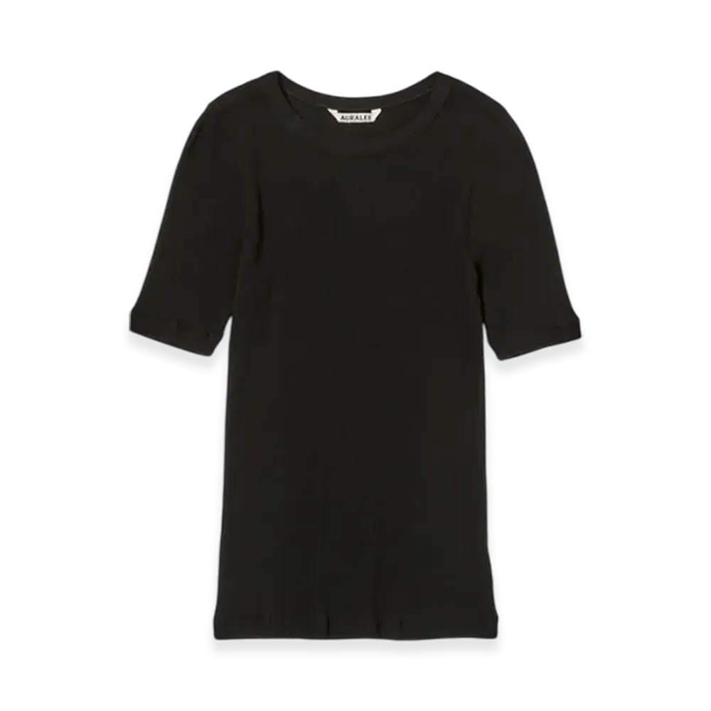 AURALEE Organic Soft Rib Tee "Black"