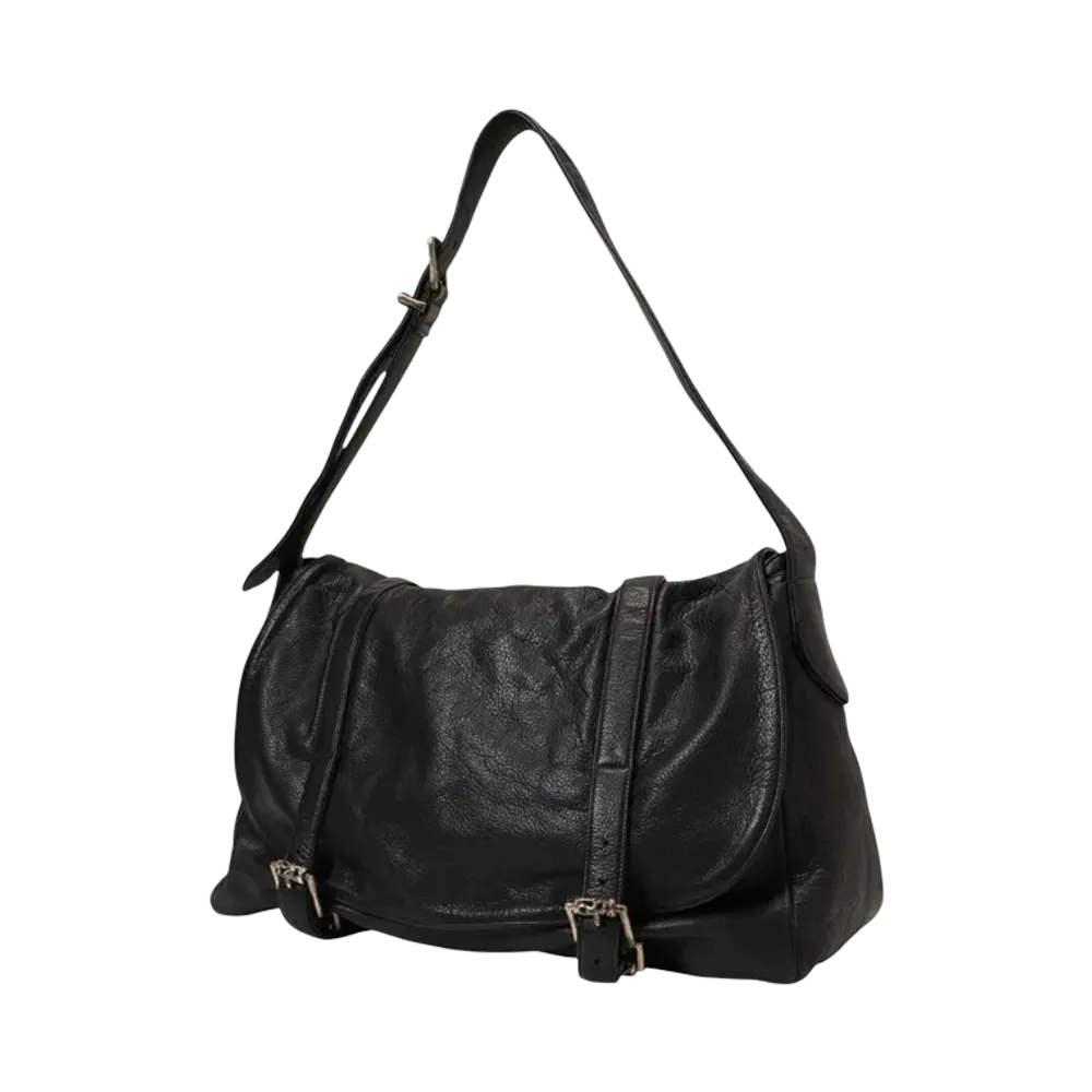 Chrome Hearts G BENSIMONE Medium Roller Buckle Flap Dagger Zip Leather Shoulder Bag "Black"