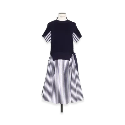 sacai Cotton Knit x Cotton Poplin Dress "Navy/Navy Stripe"