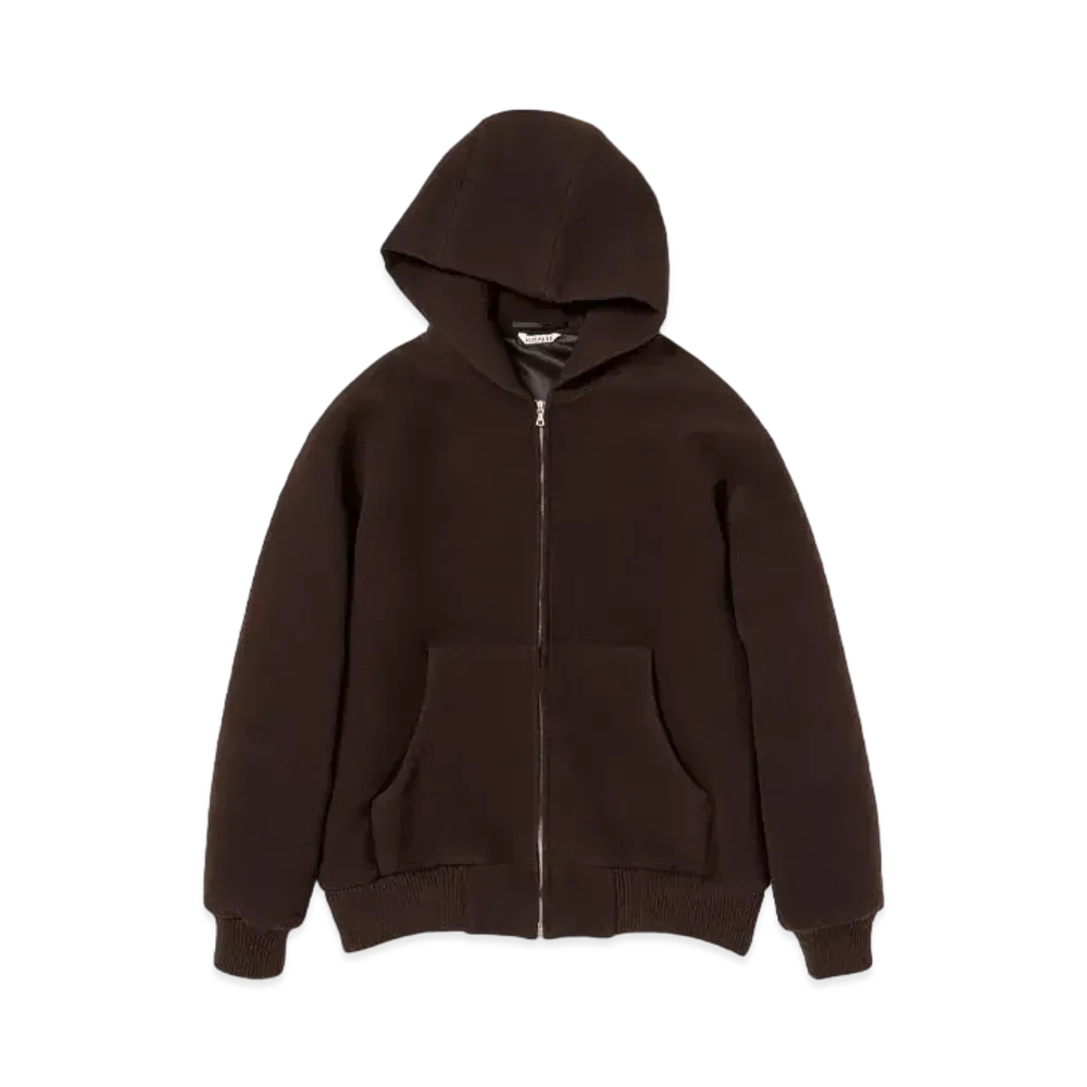 AURALEE Double Cloth Heavy Wool Pile Zip Hoodie "Dark Brown"