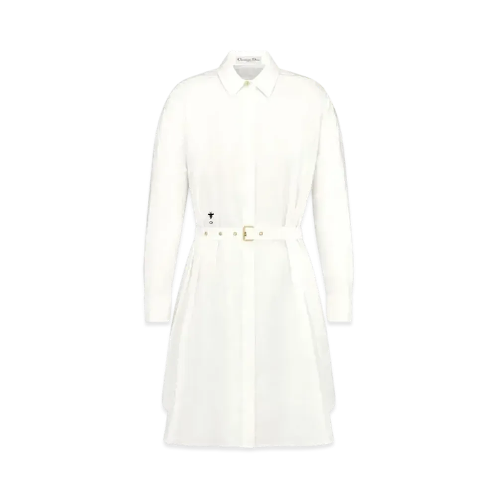 Dior Belted Macrocannage Shirtdress Cotton Gabardine "White"