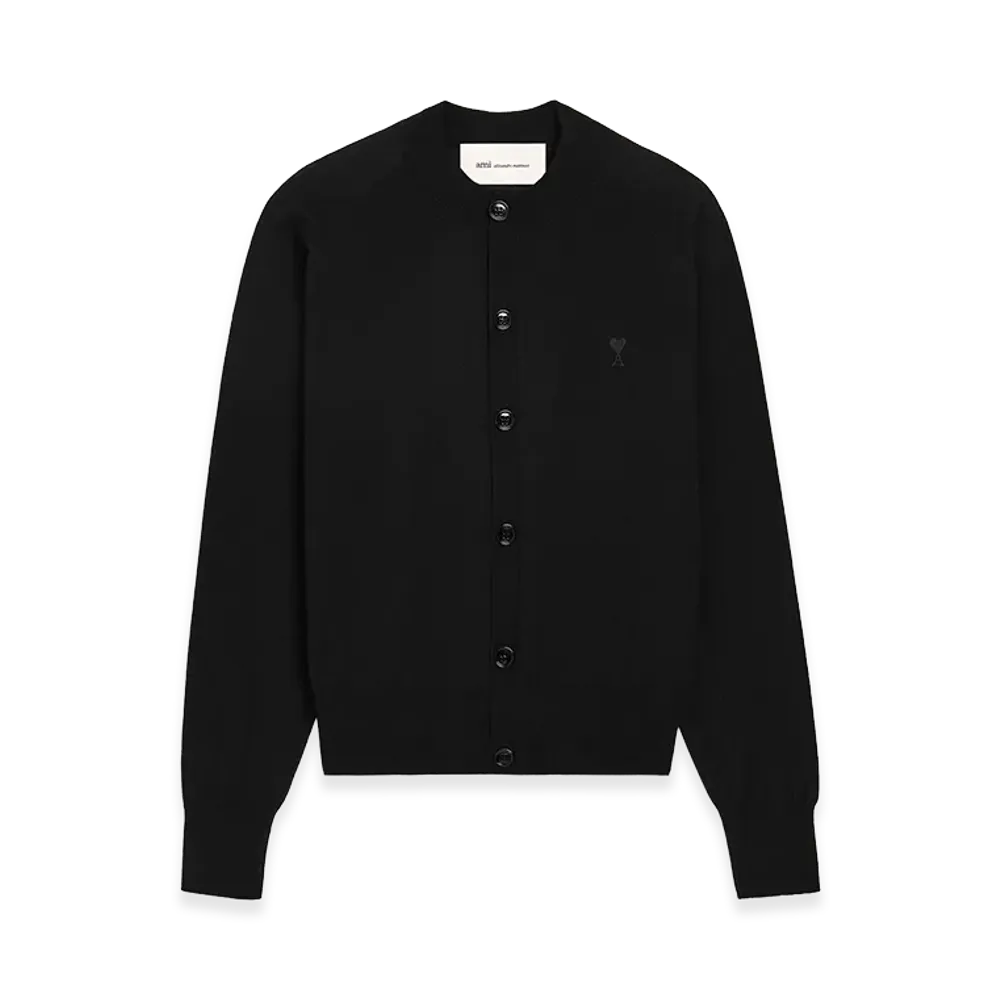 AMI PARIS Wool Crewneck Ami De Coeur Cardigan "Black"