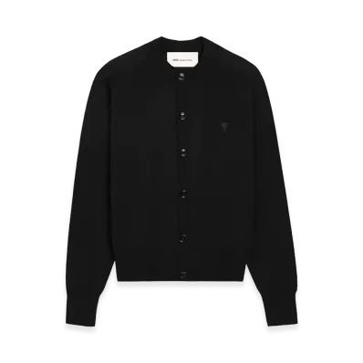 AMI PARIS Wool Crewneck Ami De Coeur Cardigan "Black"