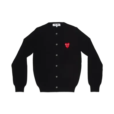 PLAY COMME des GARCONS Double Red Heart Women's Crew Neck Cardigan "Black"