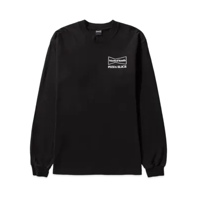 Wasted Youth x PIZZA SLICE LONG SLEEVE T-SHIRT (With Button Badge) "Black/White" / VERDY