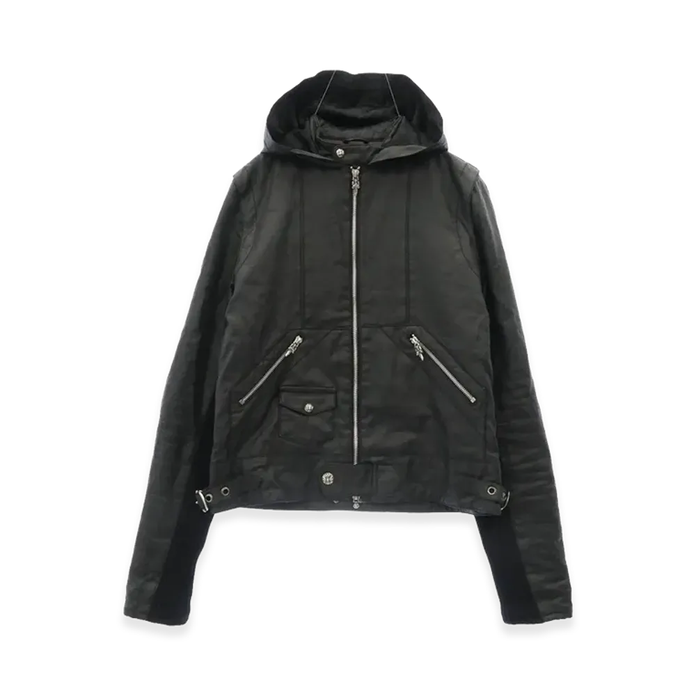 Chrome Hearts Coated Padded Hooded Jacket with Dagger & Cross Ball Zips "Black"