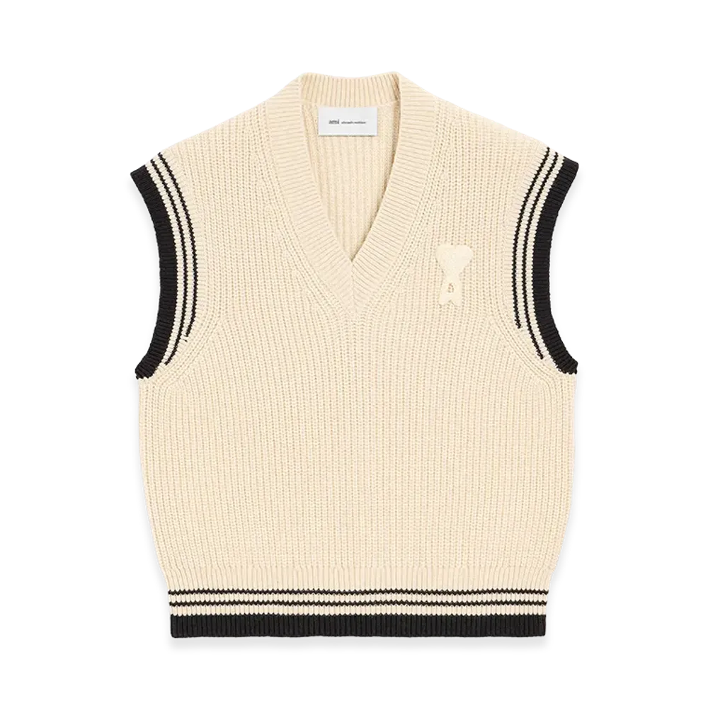 AMI PARIS Ribbed Wool Sleeveless Ami De Coeur Sweater "White"