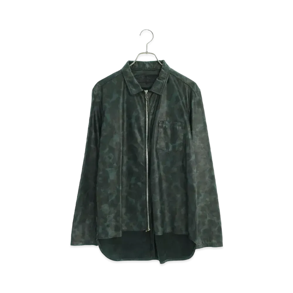 Chrome Hearts Heywood Camouflage Cross Ball Zip Up Leather L/S T-Shirt "Green"