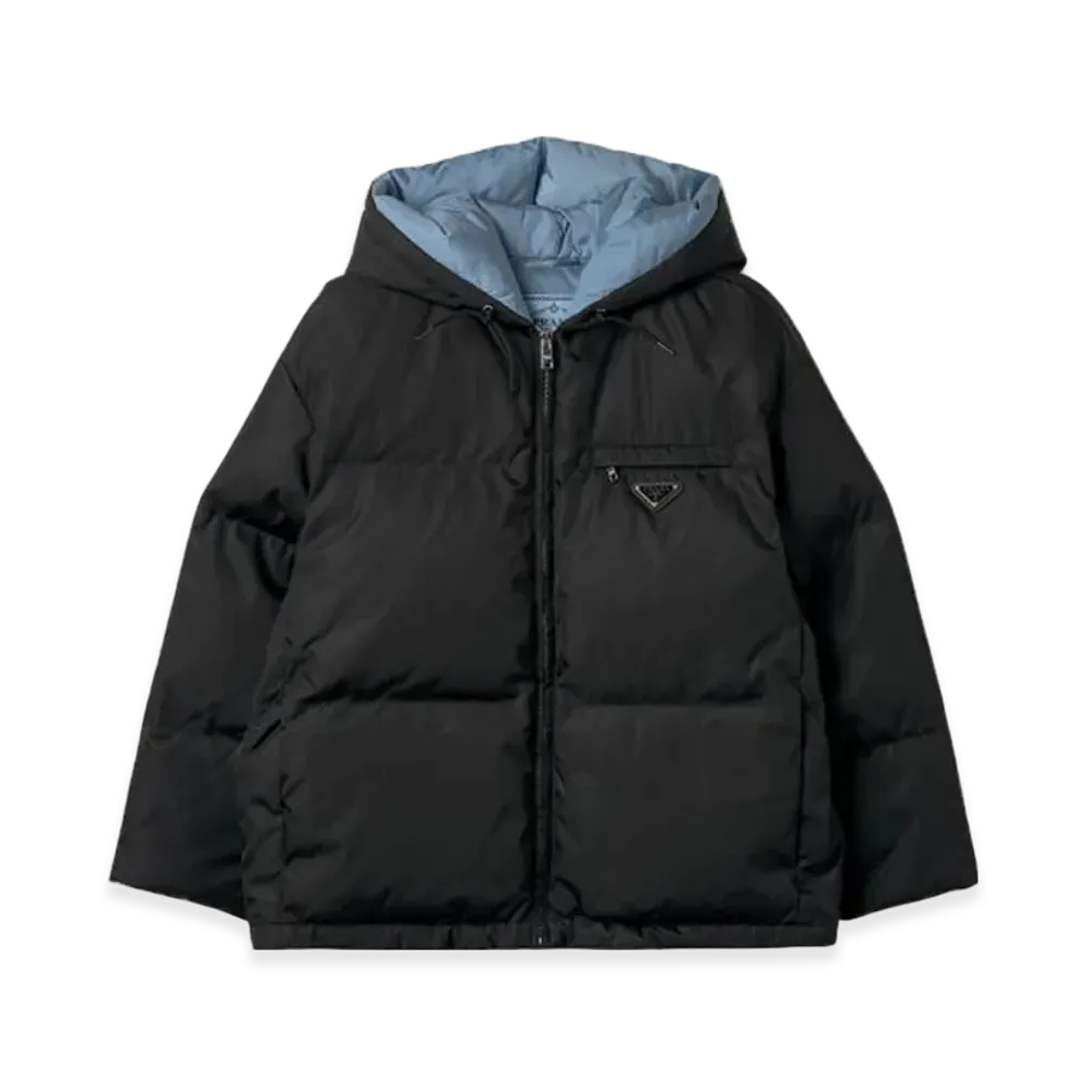 PRADA Women's Re-Nylon Gabardine Hooded Down Jacket "Black"