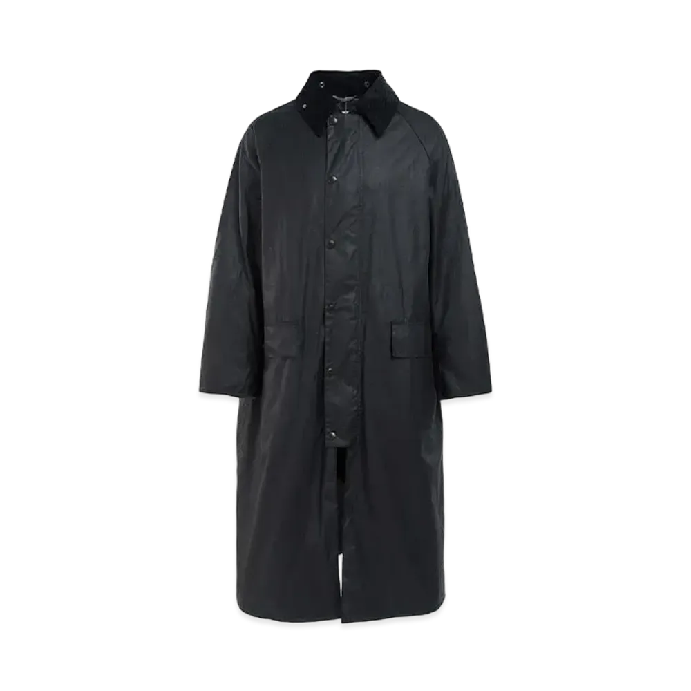 Barbour Burghley Waxed Cotton Long Coat (Oversized Fit) "Black"