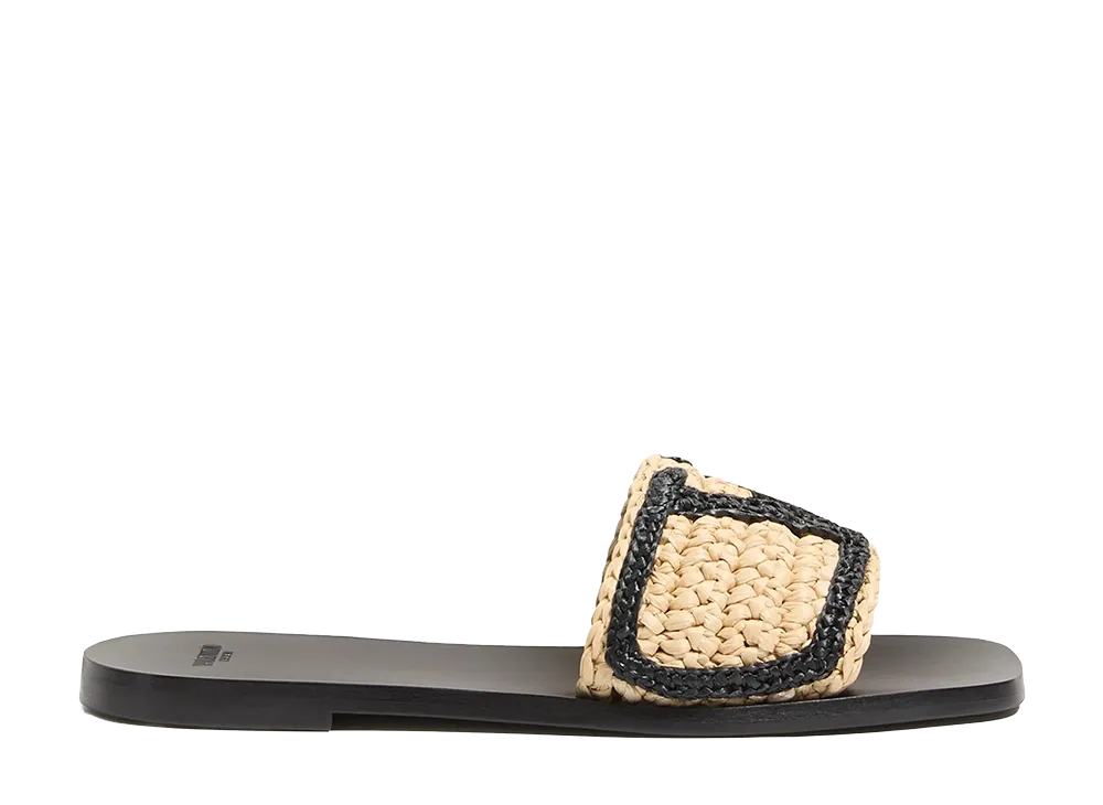 Valentino Garavani Women's Raffia Vlogo Signature Slippers "Beige o Tan"