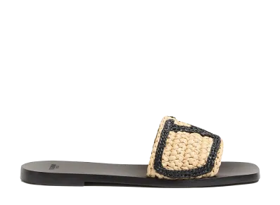 Valentino Garavani Women's Raffia Vlogo Signature Slippers "Beige o Tan"