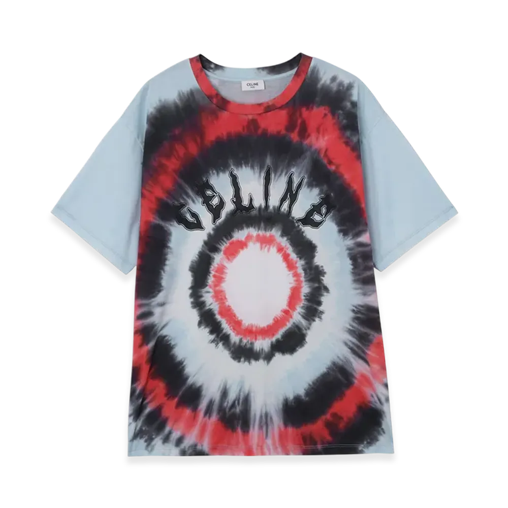 CELINE T-Shirt Loose Celine-Tie&Dye Rond "Offwhite/Red/Black"
