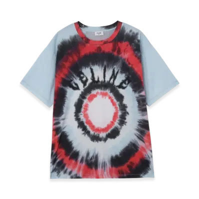 CELINE T-Shirt Loose Celine-Tie&Dye Rond "Offwhite/Red/Black"