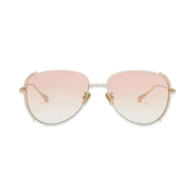 CHARLES & KEITH Gem-Embedded Wire-Frame Aviator Sunglasses "Cream"
