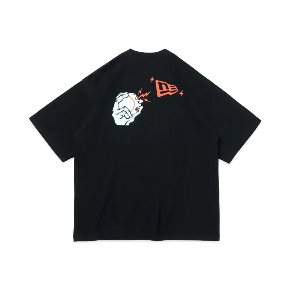 NEW ERA x Cookie! Short Sleeve Oversized Performance T-Shirt Ball Finger Flag Logo "Black"