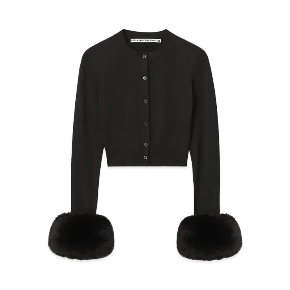 Alexander Wang Compact Nylon Forfur Cuff Cardigan "Black"