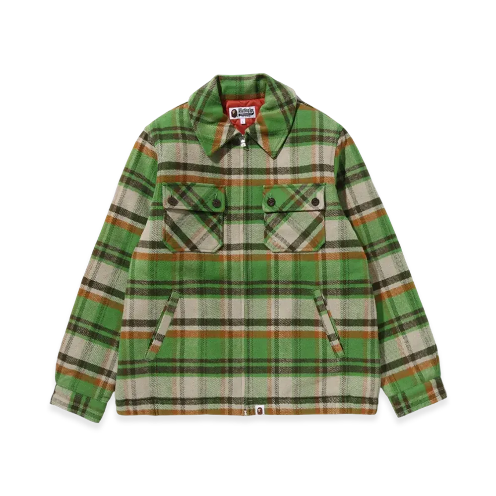 A BATHING APE Bape Check Cpo Zip Jacket "Green"