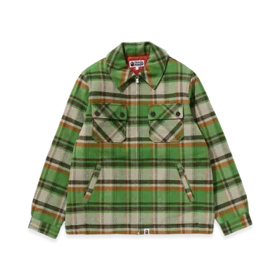 A BATHING APE Bape Check Cpo Zip Jacket "Green"