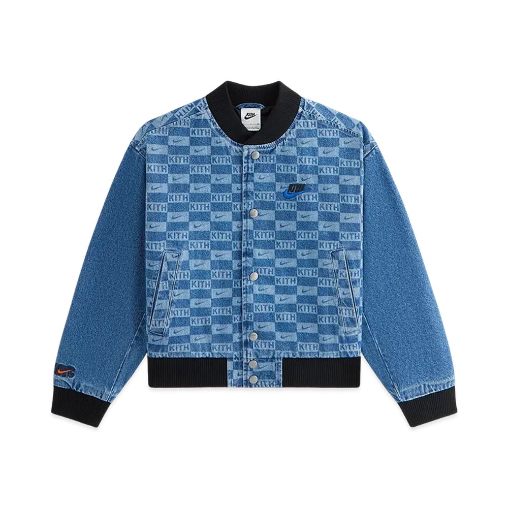 Kith x Nike Kids Denim Laser Etched Varsity Jacket "Mystic Navy"