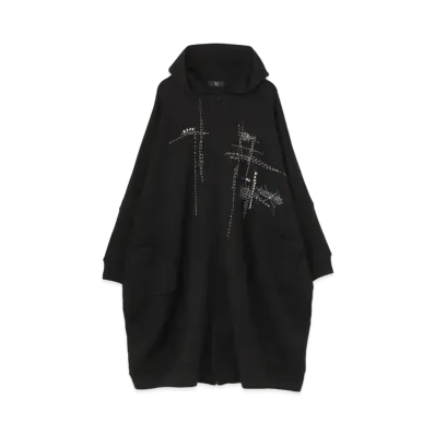 Yohji Yamamoto Y's COTTON LYOCELL FLEECE EMBROIDERY LONG HOODIE "Black"
