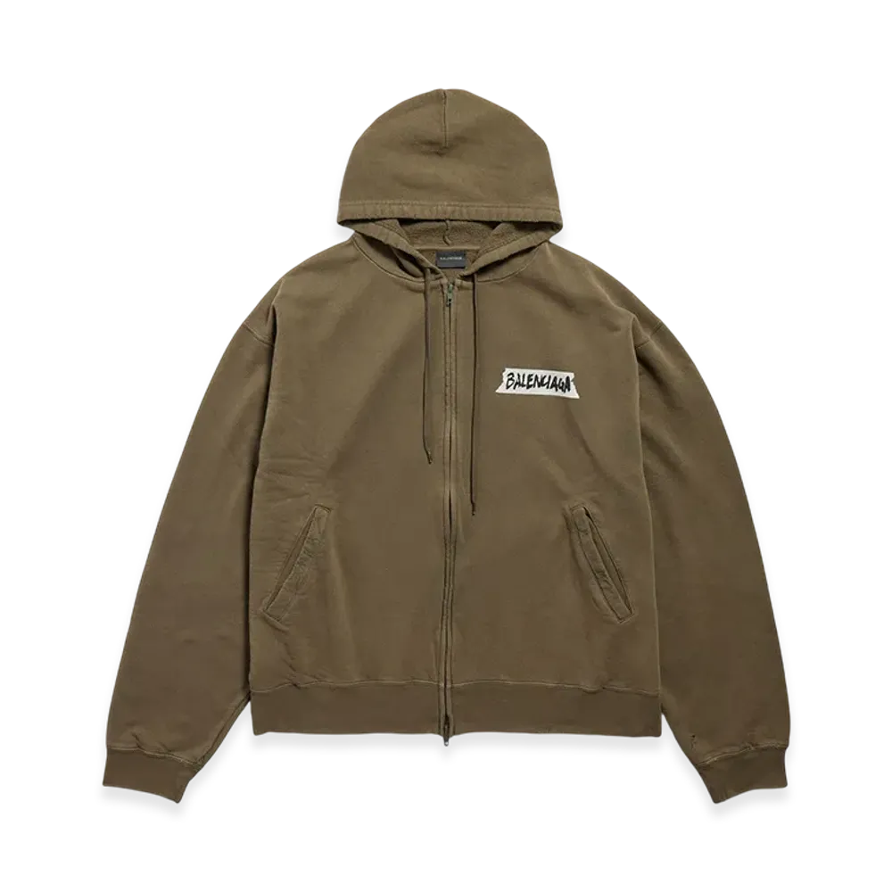 BALENCIAGA Masking Tape Oversized Zip-Up Hoodie "Khaki"