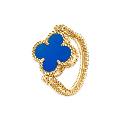 Van Cleef & Arpels Vintage Alhambra reversible ring "18K Yellow gold/Agate/Diamond"