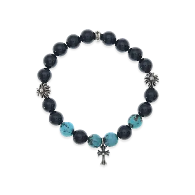 Chrome Hearts CH Cross 8mm Bead Bracelet "Black Tourmaline/Turquoise"
