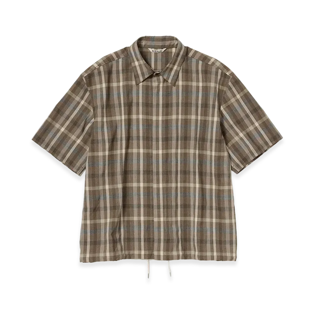 AURALEE Super Fine Tropical Wool Check Half-Sleeved Shirt "Top Brown Check"