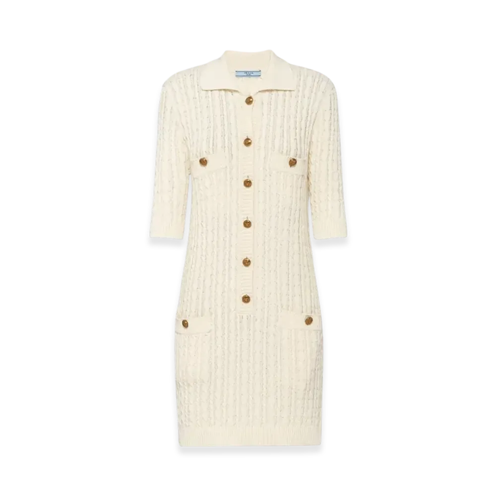 PRADA Women's Cable-Knit Cotton Mini-Dress "Ivory"