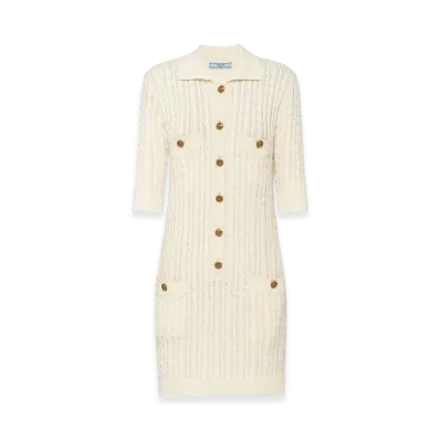 PRADA Women's Cable-Knit Cotton Mini-Dress "Ivory"