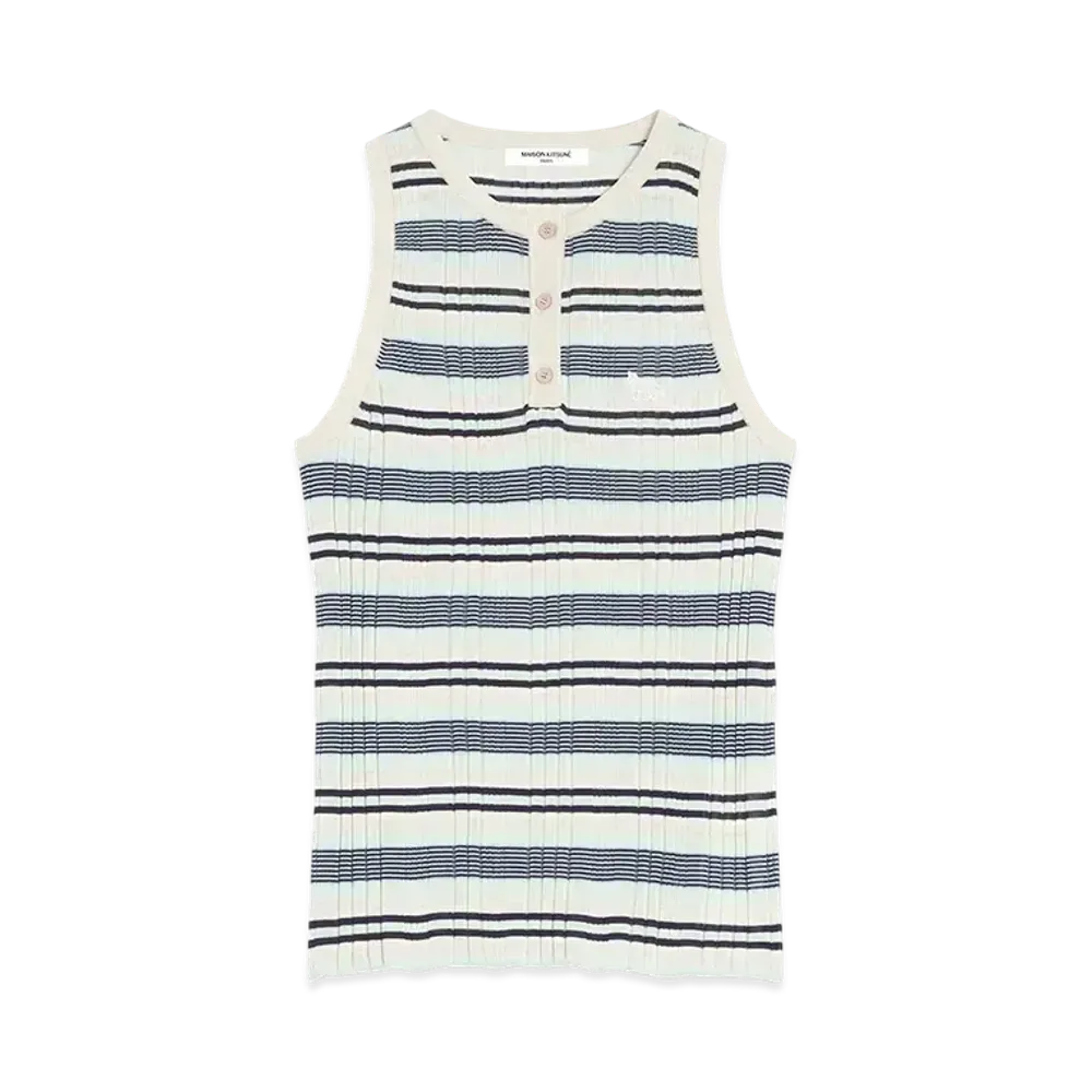 Maison Kitsune Fine Rib Stripe Tank Top "Mint Ice/Smoke Stripes"