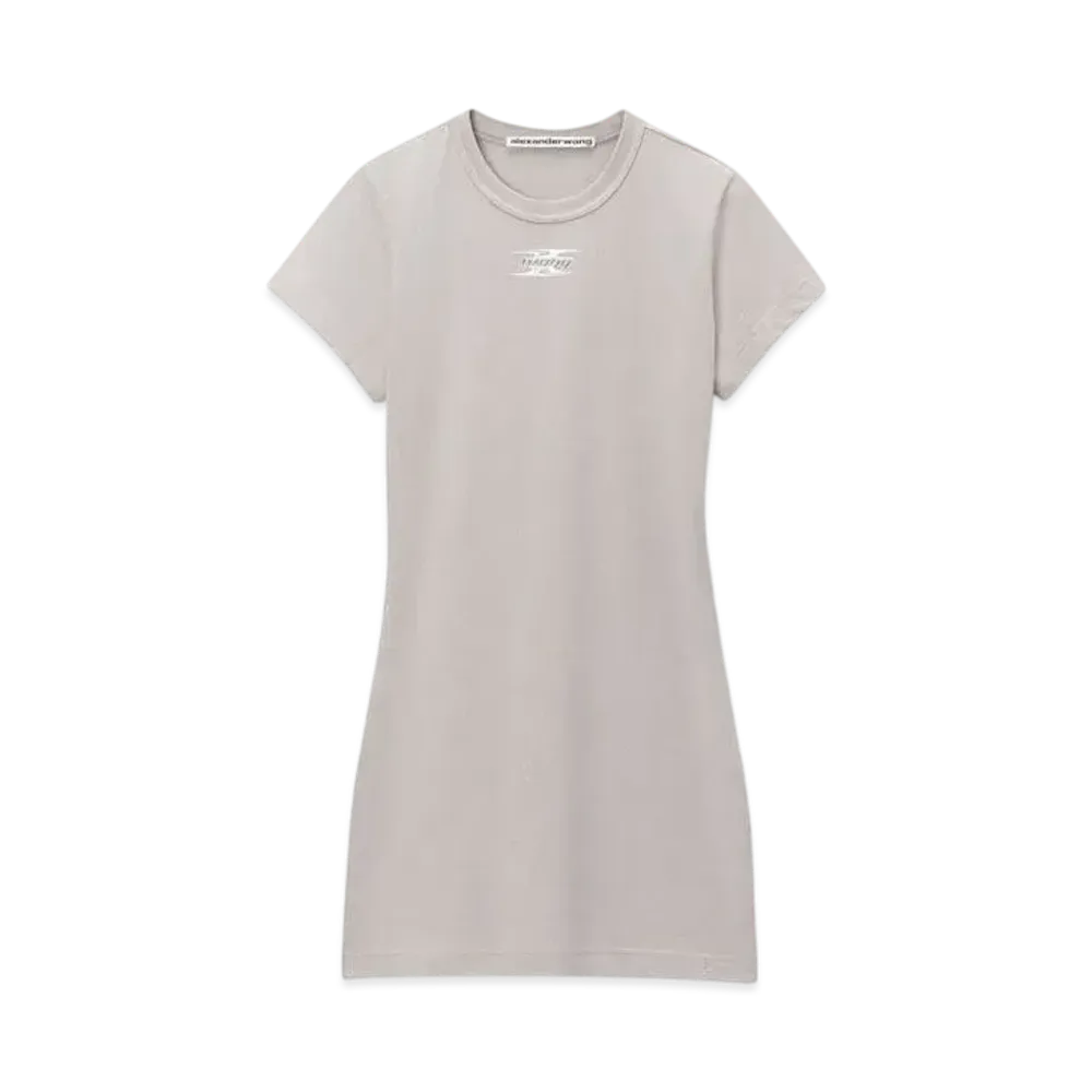 Alexander Wang Cotton Blade Logo Embossed Mini Dress "Washed Oyster"