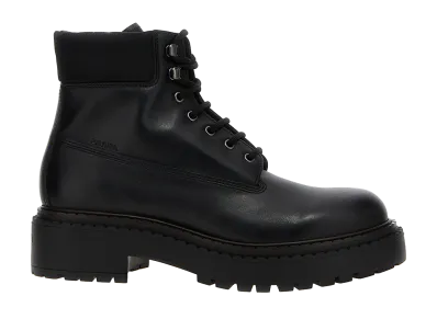PRADA Re-Nylon Leather Ankle Boots "Black"