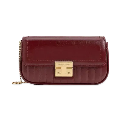 CHARLES & KEITH Mini Donna Crinkle Effect Bag "Burgundy"
