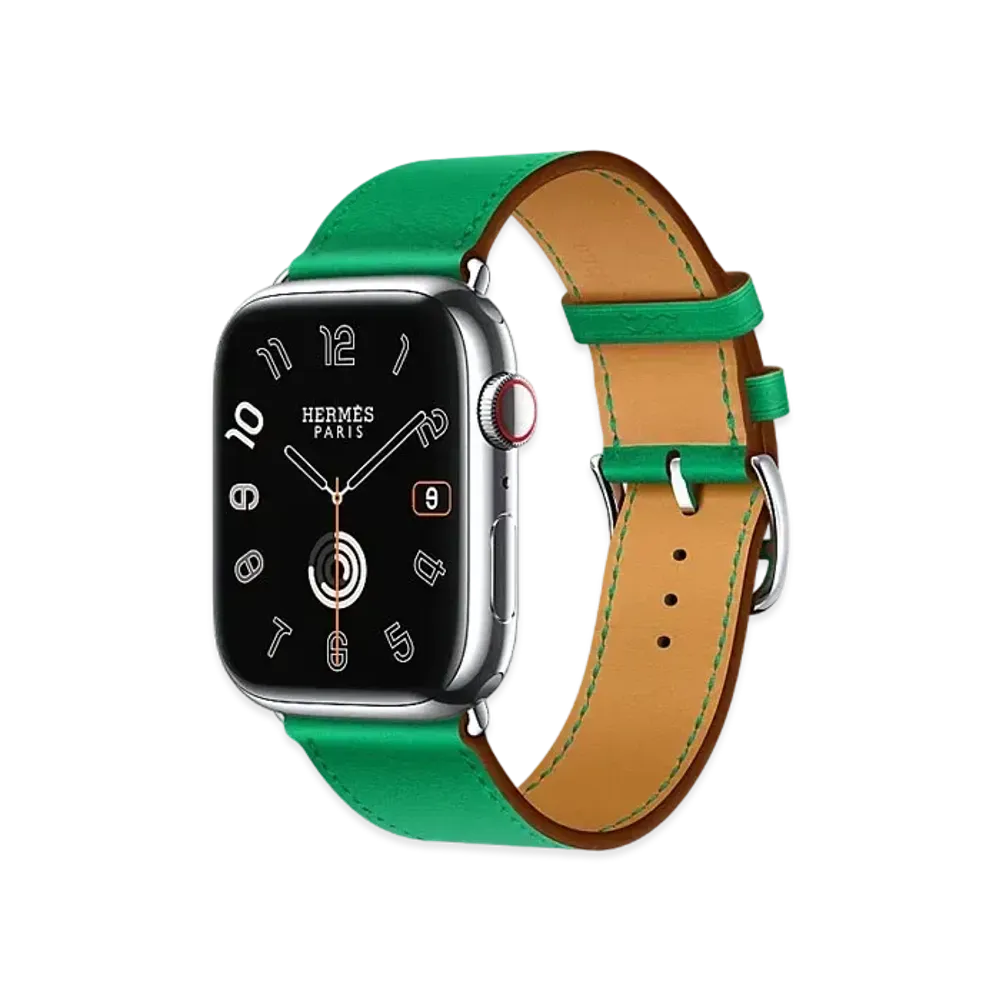 Apple Watch x Hermes Series 9 (GPS + Cellular Model) Stainless 45mm and Single Tour "Vert Bambou"
