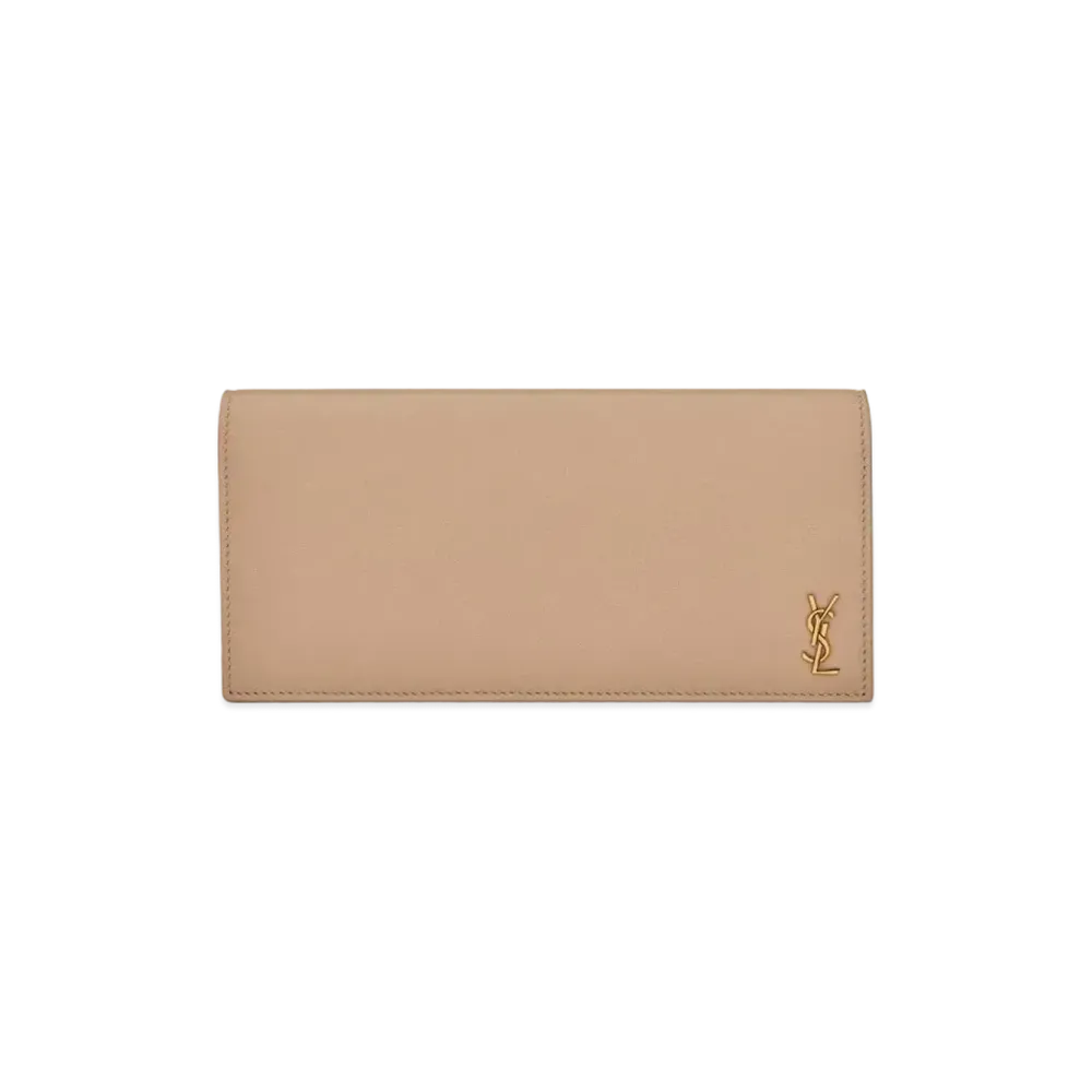 SAINT LAURENT Tiny Monogram Continental Wallet In Grained Leather "Dark Beige"