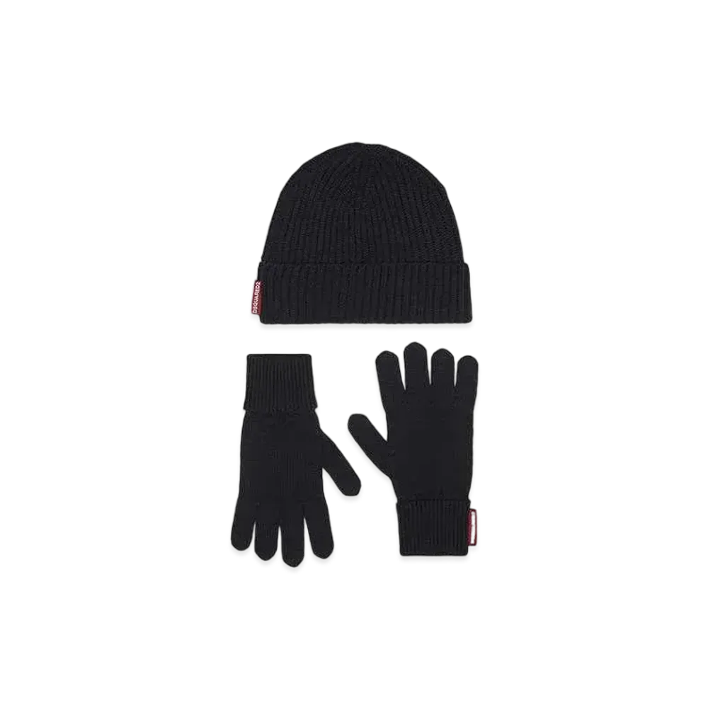 Dsquared2 Beanie & Gloves Warmy Knit Set "Black"