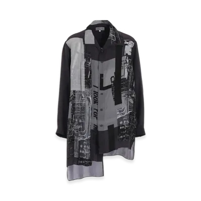 Yohji Yamamoto POUR HOMME Message Print Switching Hem Blouse "Black"
